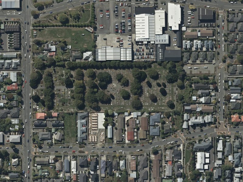 aerial view of Addington Cemetery and the ground around it