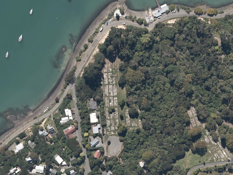 aerial view of Akaroa Anglican Cemetery and the ground around it