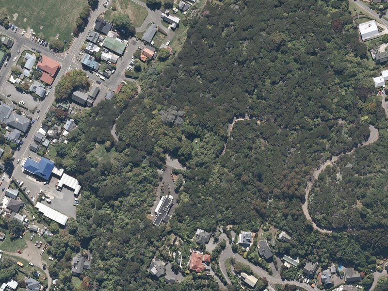 aerial view of Akaroa French Cemetery and the ground around it