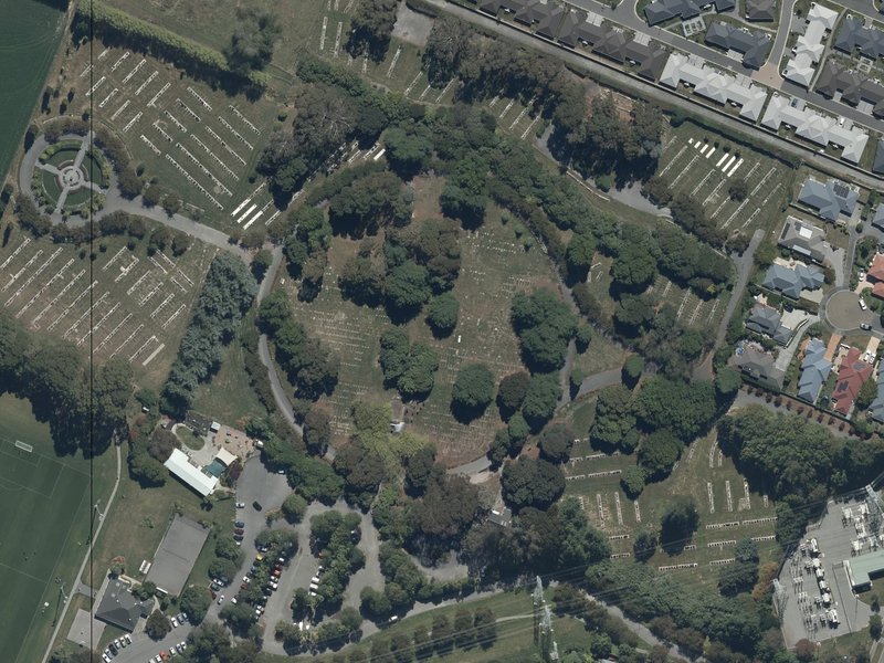 aerial view of Avonhead Memorial Cemetery and the ground around it