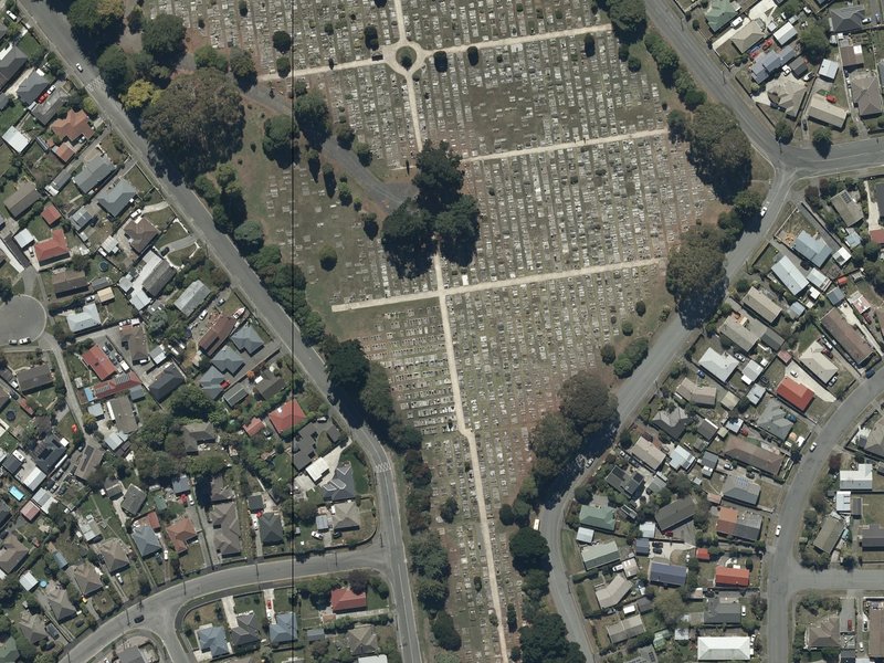 aerial view of Linwood Cemetery and the ground around it