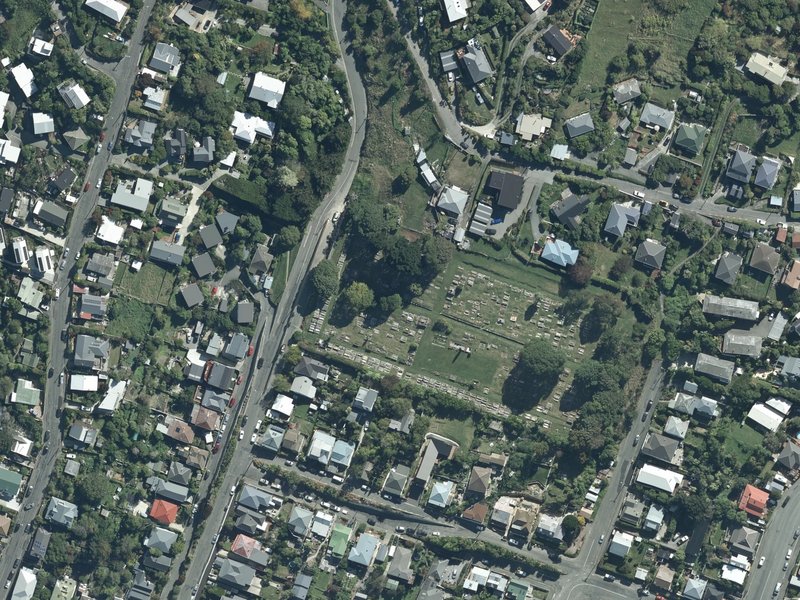aerial view of Lyttelton Anglican Cemetery and the ground around it