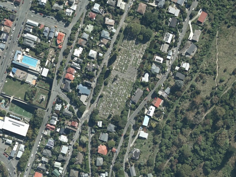 aerial view of Lyttelton Catholic and Public Cemetery and the ground around it