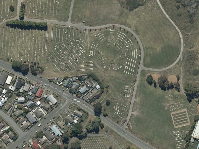 aerial view of Memorial Park Cemetery and the ground around it