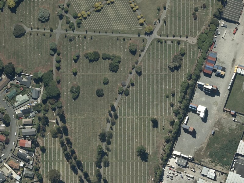 aerial view of Ruru Lawn Cemetery and the ground around it