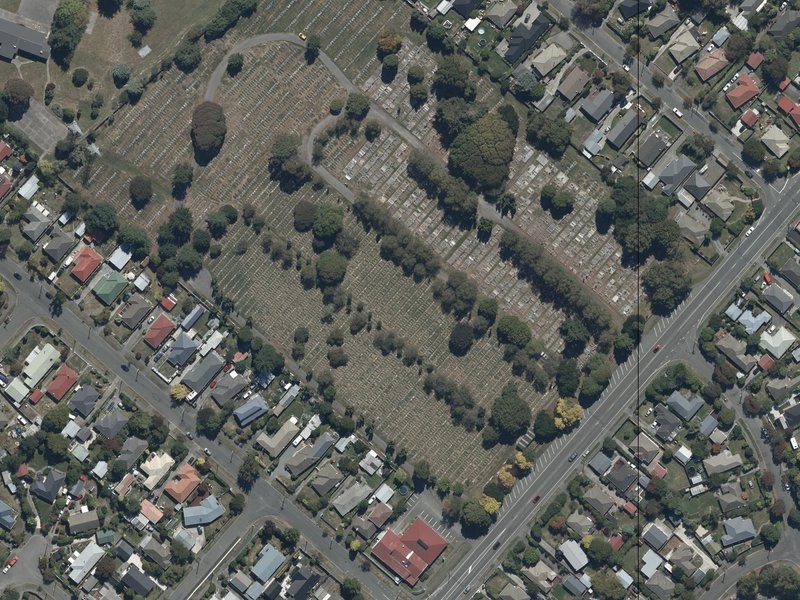 aerial view of Waimairi Cemetery and the ground around it