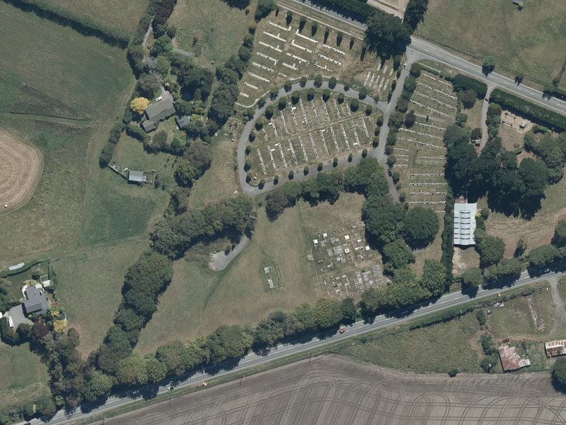 aerial view of Yaldhurst Cemetery and the ground around it