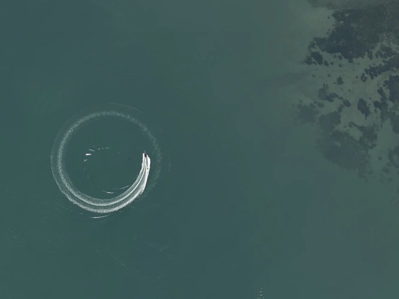 aerial view of Robinsons Bay and the ground around it