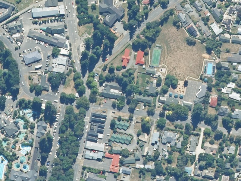 aerial view of Hanmer Springs Art Gallery and the ground around it