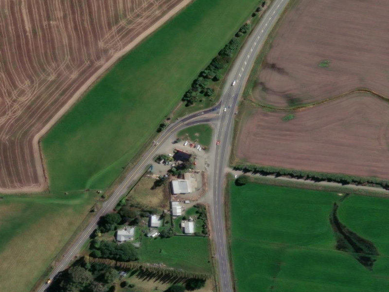 aerial view of Bus Terminus, 2412 Waimate Highway (Sh1), Waimate and the ground around it