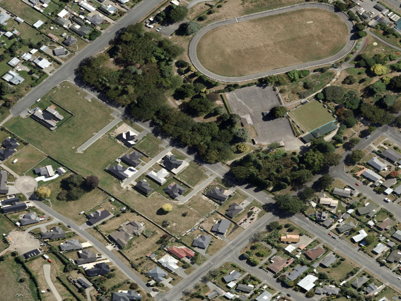 aerial view of Camper Sewage Disposal, Hillary Street, Waimate and the ground around it
