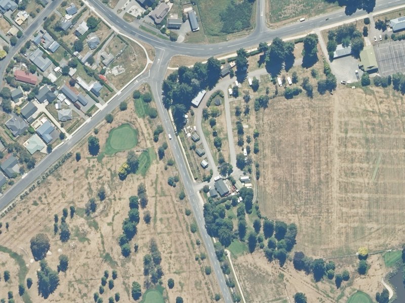 aerial view of Pines Motor Camp, 156 Argelins Road and the ground around it