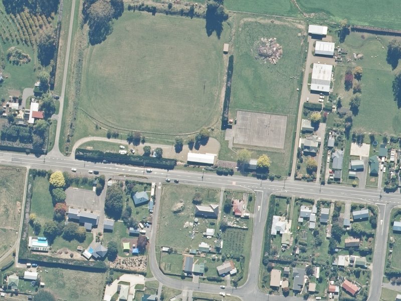 aerial view of Waikari Camping Ground, 22 Princes Street and the ground around it