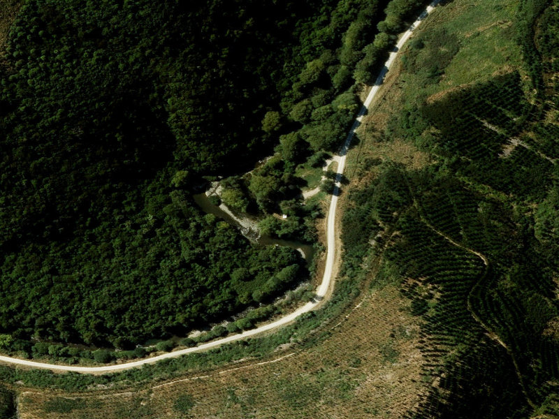 aerial view of Te Moana Gorge Camping Area, Te Moana Road and the ground around it