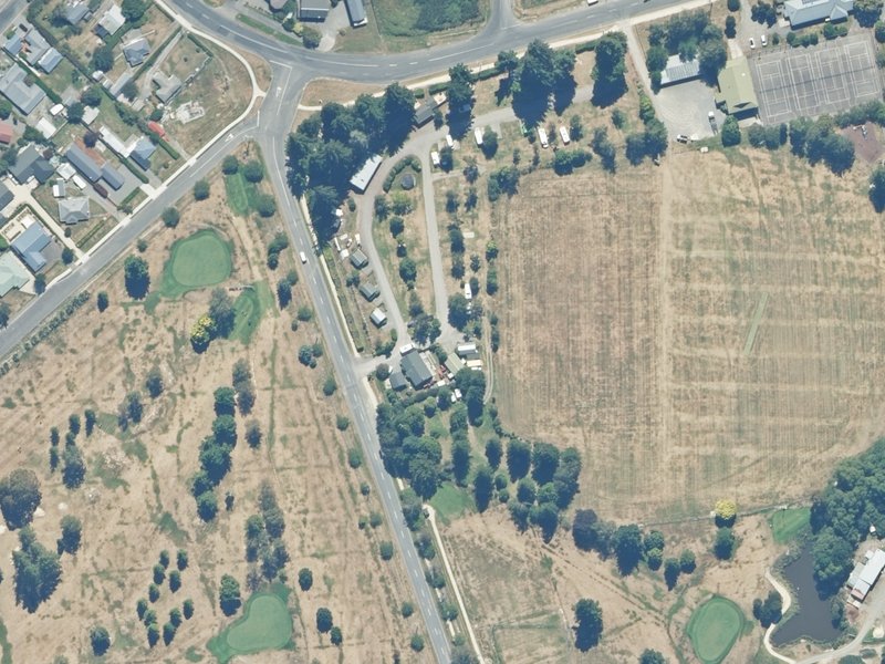 aerial view of Pines Motor Camp, 156 Argelins Road and the ground around it