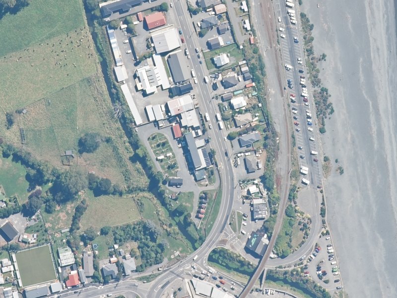 aerial view of A1 Kaikoura Motels & Caravan Park and the ground around it