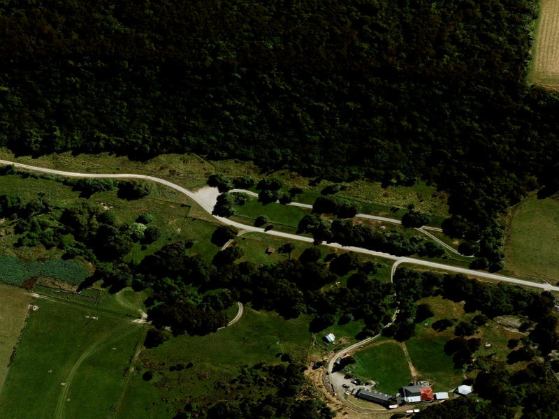 aerial view of Orari Gorge Camp Site and the ground around it