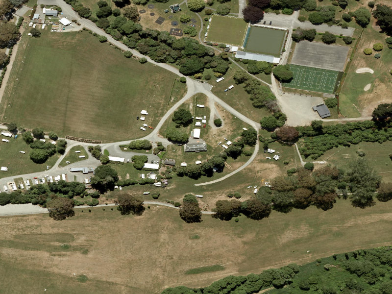 aerial view of Temuka Holiday Park and the ground around it