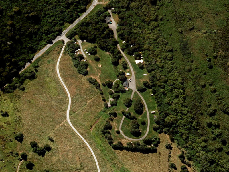 aerial view of Peel Forest Motor Camp and the ground around it