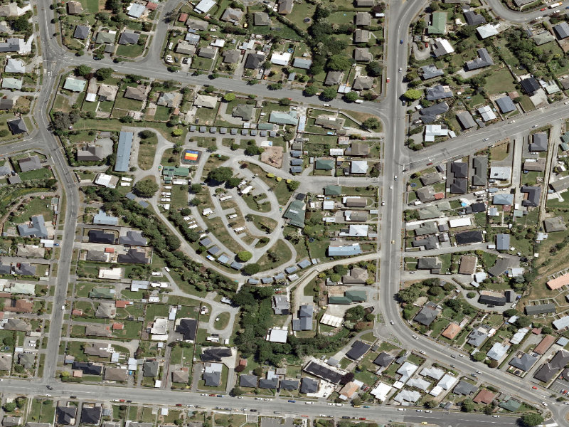 aerial view of Timaru Top Ten Holiday Park and the ground around it