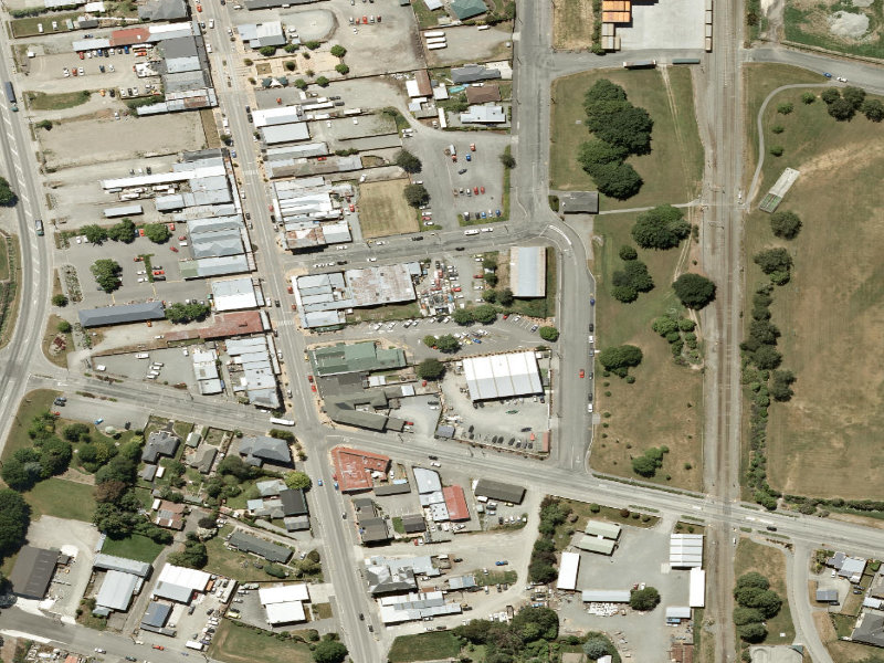 aerial view of Temuka Service Centre Carpark and the ground around it