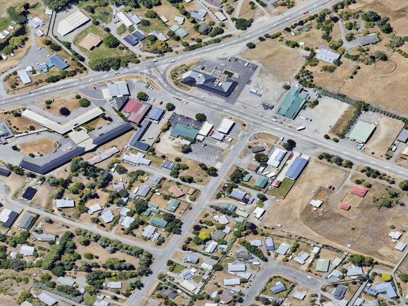 aerial view of Omarama Sutherland Road and the ground around it