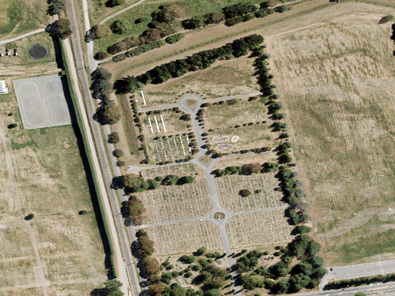 aerial view of Rangiora Cemetery and the ground around it