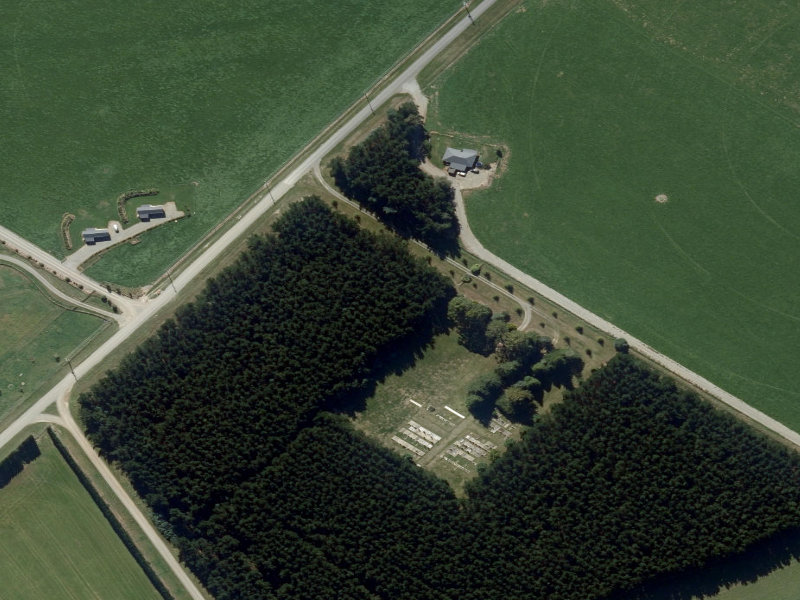 aerial view of Dunsandel Cemetery and the ground around it