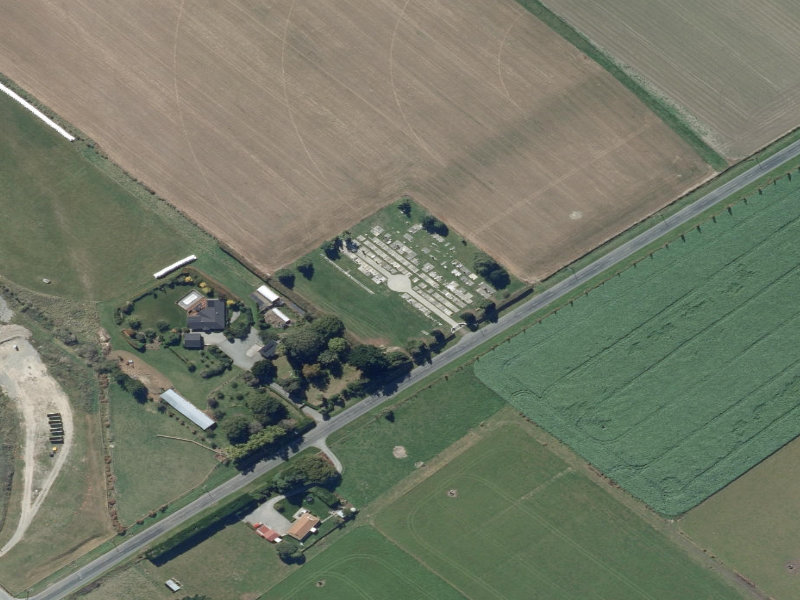 aerial view of Ellesmere Catholic Cemetery and the ground around it