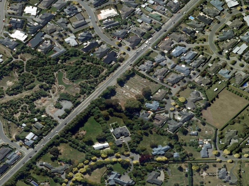 aerial view of Prebbleton Cemetery Springs Road and the ground around it