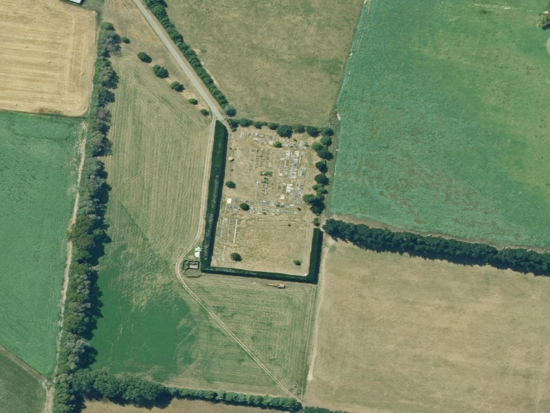 aerial view of Horsley Down Cemetery and the ground around it