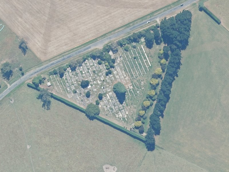 aerial view of Balcairn Cemetery and the ground around it
