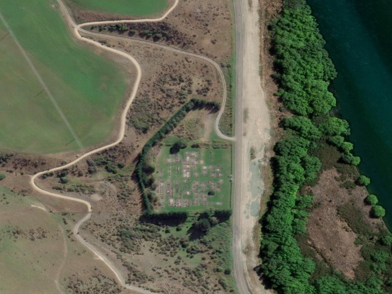 aerial view of Kurow Cemetery and the ground around it