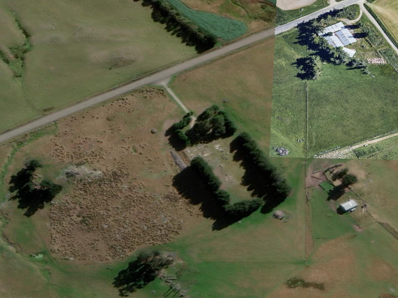 aerial view of Macraes New Cemetery and the ground around it