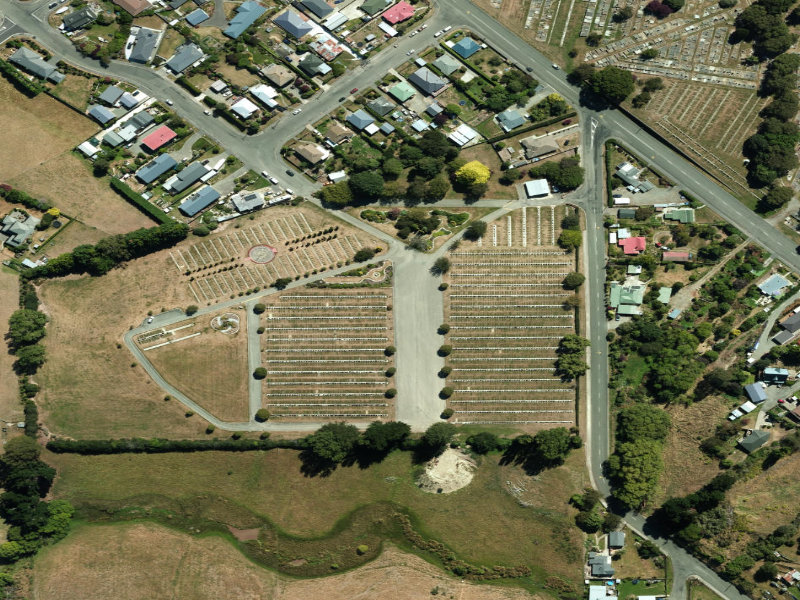 aerial view of Oamaru New Cemetery and the ground around it