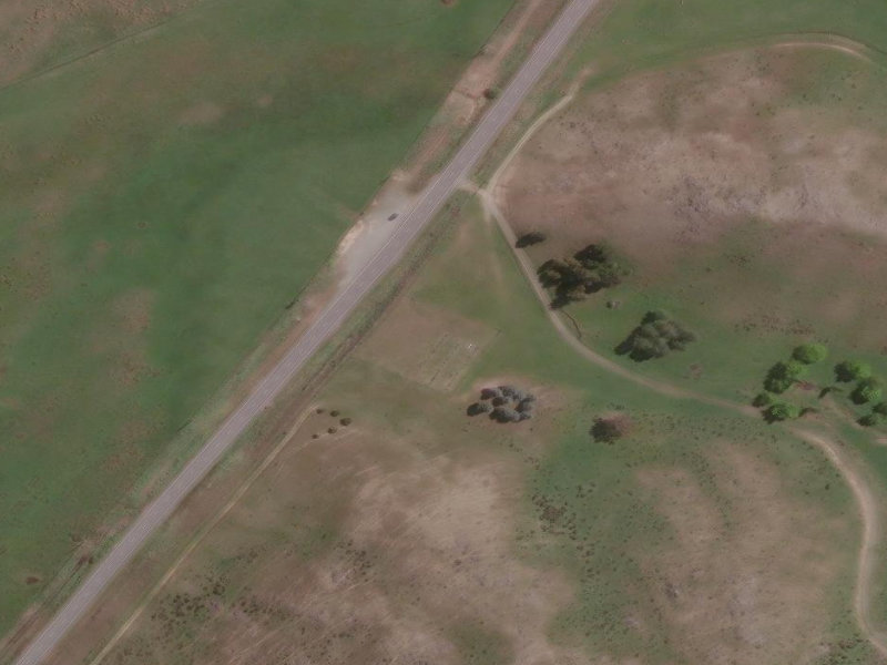 aerial view of Omarama Cemetery and the ground around it