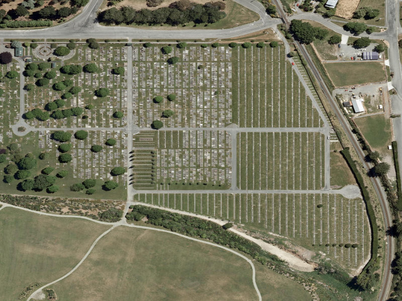 aerial view of Timaru Cemetery and the ground around it