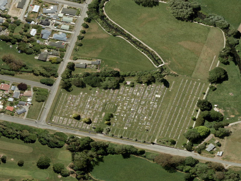 aerial view of Temuka Cemetery and the ground around it