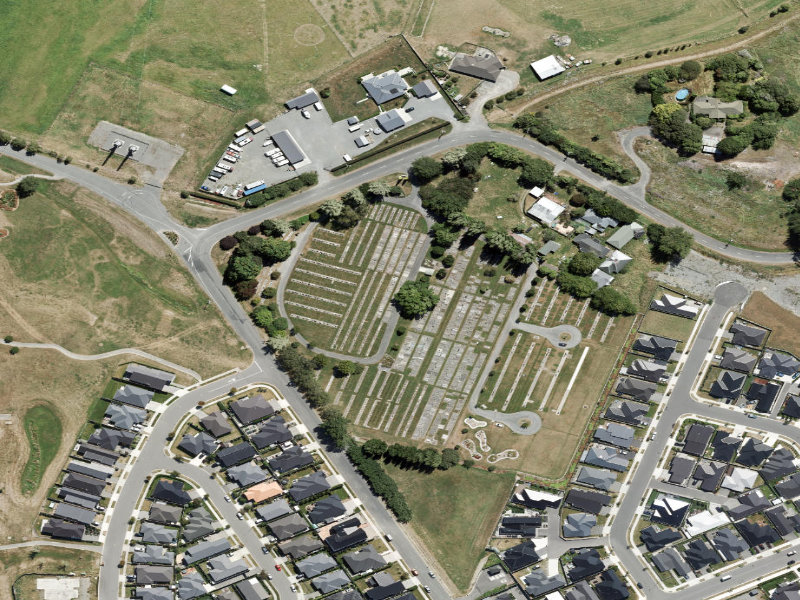 aerial view of Kaiapoi Cemetery and the ground around it