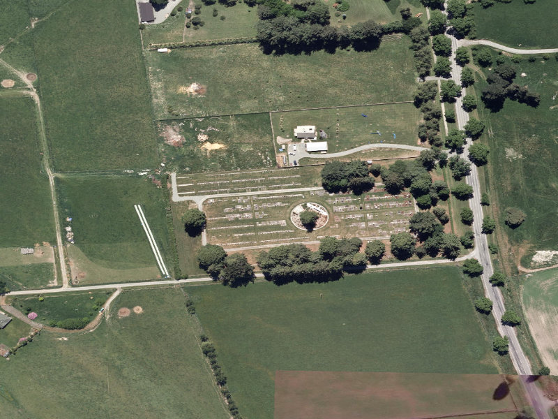 aerial view of Fairlie Cemetery and the ground around it