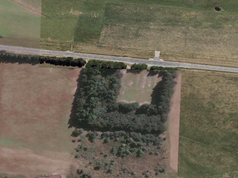 aerial view of Burkes Pass Cemetery and the ground around it
