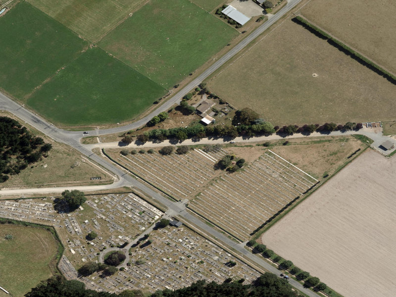 aerial view of Waimate Lawn Cemetery and the ground around it