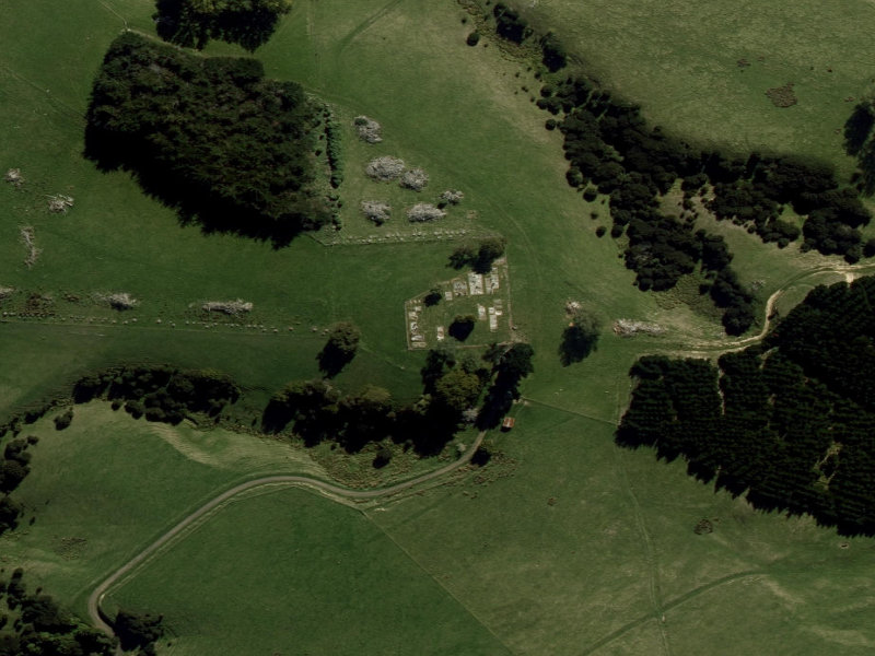 aerial view of Pigeon Bay Cemetery and the ground around it