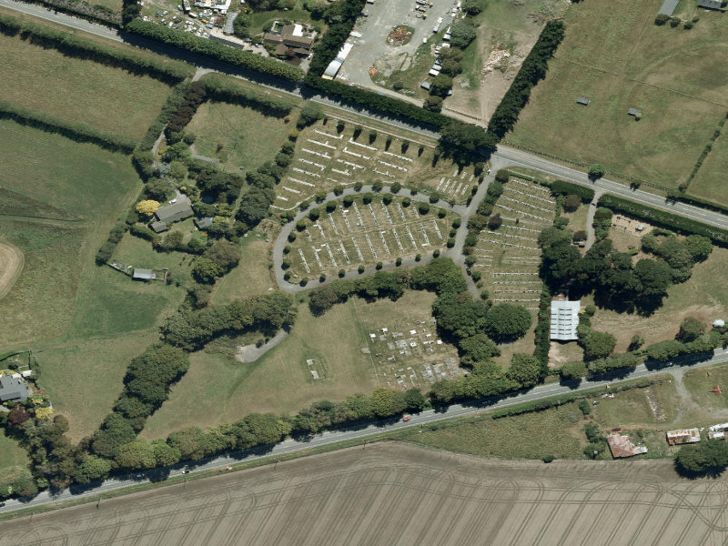 aerial view of Yaldhurst Cemetery and the ground around it