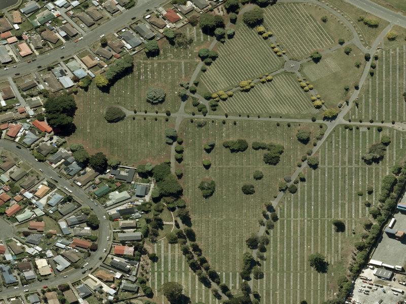 aerial view of Ruru Lawn Cemetery and the ground around it