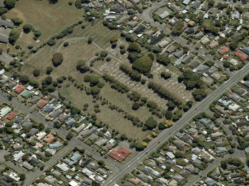 aerial view of Waimairi Cemetery and the ground around it
