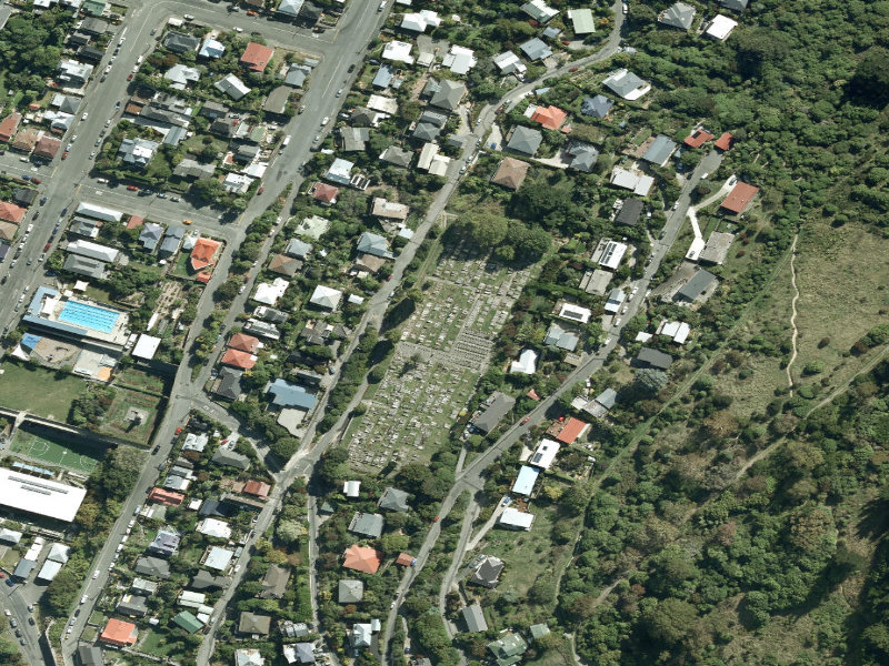 aerial view of Lyttelton Cemetery and the ground around it