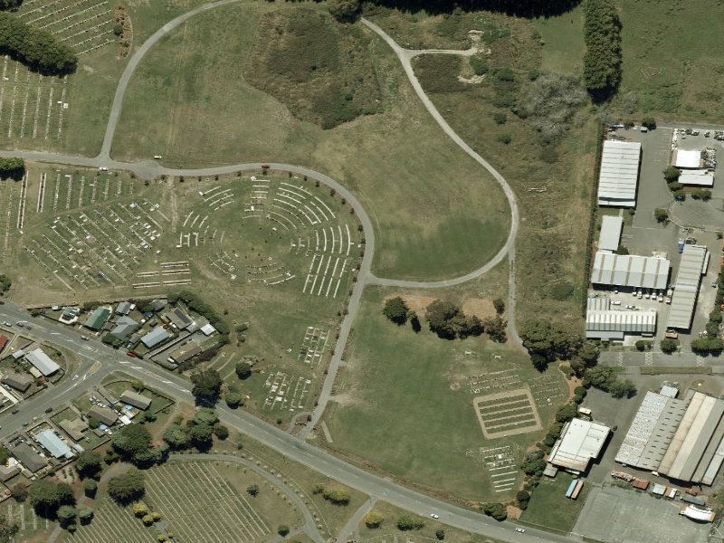 aerial view of Memorial Park Cemetery and the ground around it