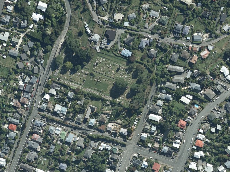 aerial view of Lyttelton Anglican Cemetery and the ground around it