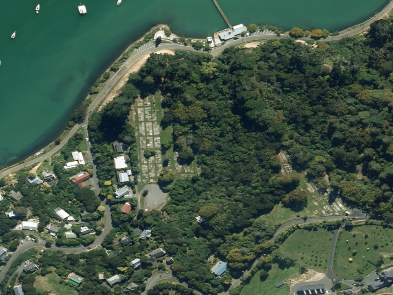 aerial view of Akaroa Anglican And Dissenters Cemetery and the ground around it